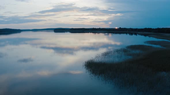 Lake Aerial After The Sunset