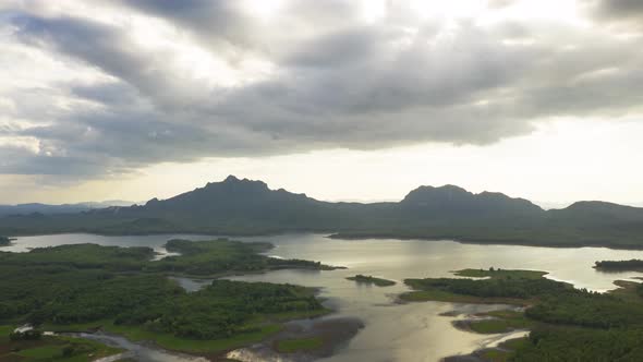 Rain storms and black clouds moving over the mountains.