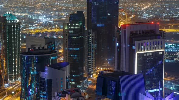 The Skyline of the West Bay Area From Top in Doha Timelapse Qatar