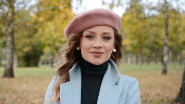 Elegant Beautiful Girl Portrait Smiling in Autumn Park