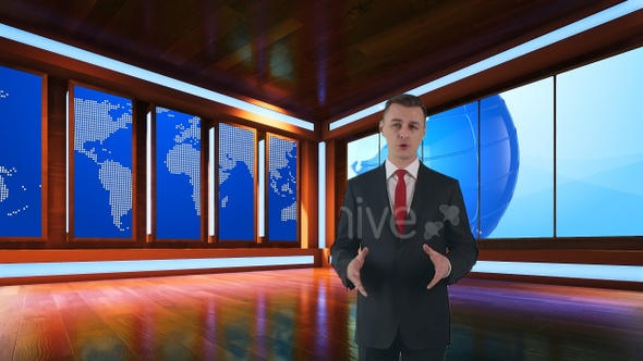 Virtual Broadcast Studio With World Map Video R46