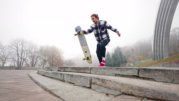 Side View Dangerous Skate Stunts