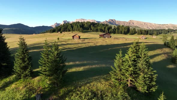 Sunrise on the Seiser Alm in the Dolomites mountains