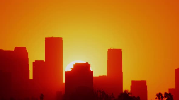 Time Lapse of the sun rising from behind downtown Los Angeles