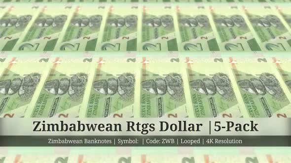 Zimbabwean Rtgs Dollar  | Zimbabwe Currency - 5 Pack | 4K Resolution | Looped