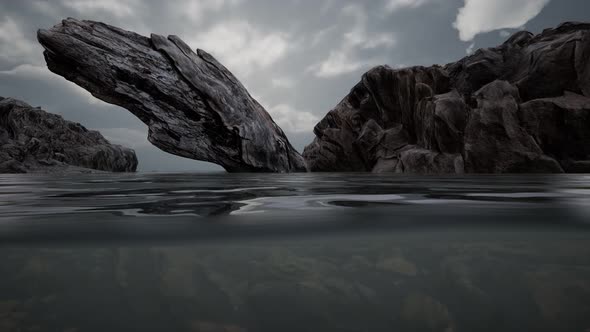 Half Underwater in Northern Sea with Rocks