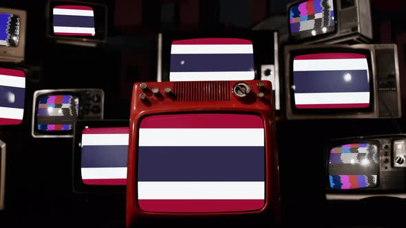 Flag of Thailand on Retro TVs. 4K.