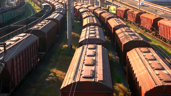Long Railway Freight Trains with Lots of Wagons