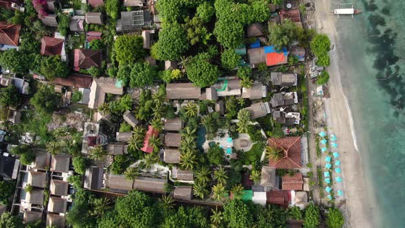 Aerial shot of a resort with beachfront