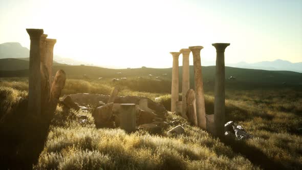 Old Roman Temple Ruins at Sunset alt
