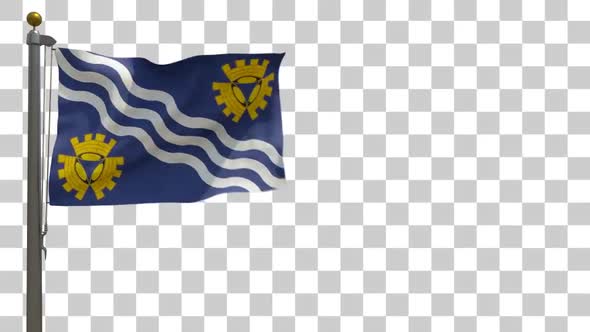 Merseyside County Flag (England, UK) on Flagpole with Alpha Channel - 4K