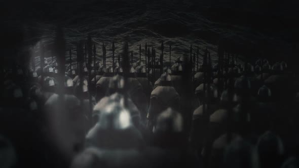 Army Of Vikings Standing In Front Ocean Waves
