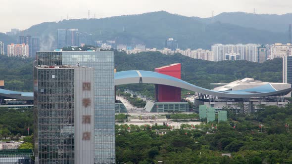 Shenzhen Central Business District Aerial Skyline Panorama Timelapse