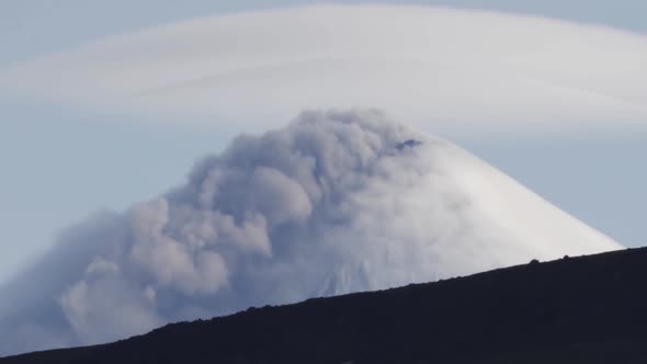 View of Top of Explosive-effusive Eruption of Klyuchevskoy Volcano (Klyuchevskaya Sopka) on Sunny