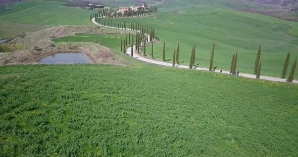 Drone view of a country road in Tuscany, Italy