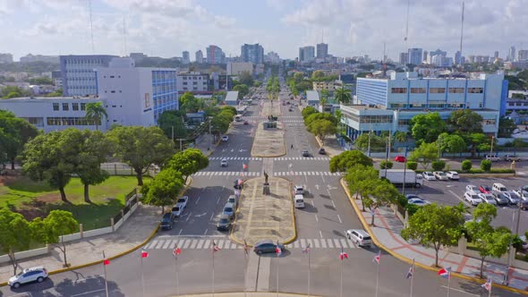 Above avenue Jiménez Moya in Santo Domingo city on sunny day