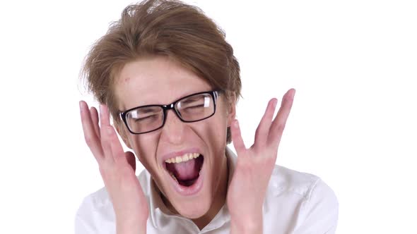 Screaming Man in Glasses Going Crazy