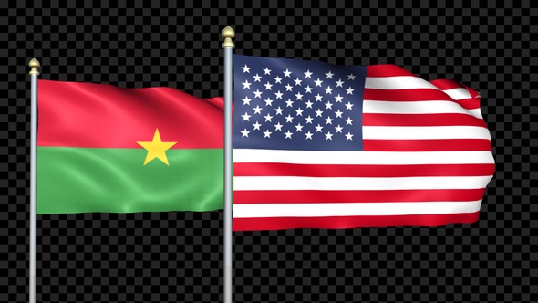 Burkina Faso And United States Two Countries Flags Waving