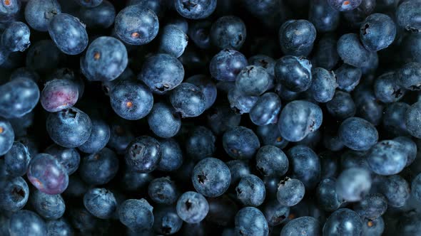 Super Slow Motion Shot of Flying and Rotating Fresh Blueberries at 1000Fps