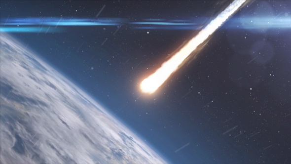 Asteroid meteor burns in atmosphere Earth, Realistic vision