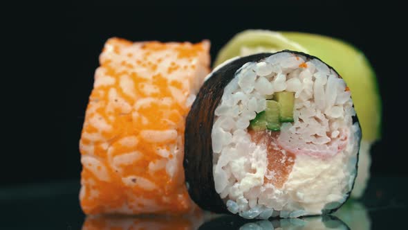 Fresh Sushi Roll Maki Rotate Close Up