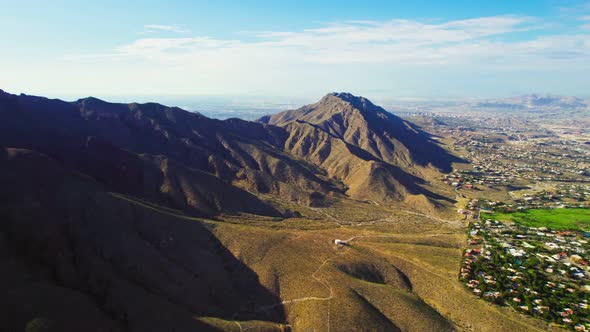 El Paso, Texas USA. Aerial Drone View Of Franklin Mountains State Park Landscape Near Bordertown Nei