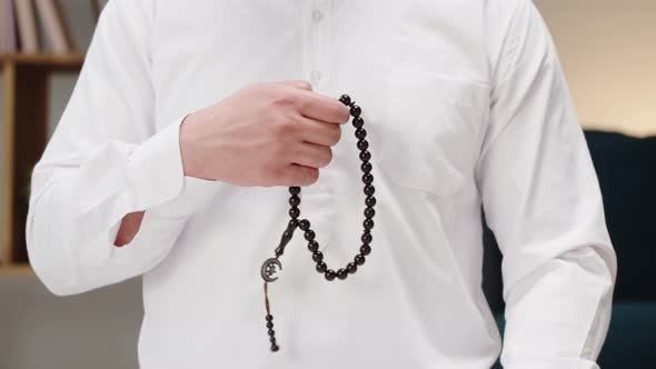 Middle Eastern Man Praying Closeup Islamic Religion