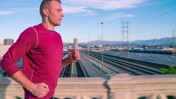 Athletic Male Jogging Los Angeles Slow-Motion