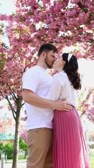 Couple Spinning Kissing Hugging Under Blooming Sakura Tree