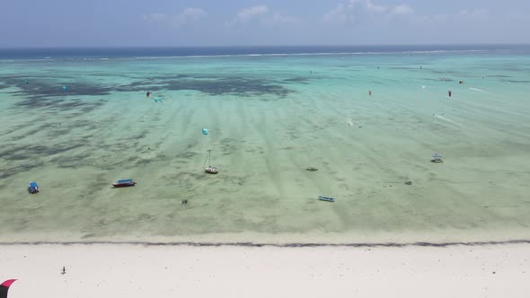 Zanzibar Tanzania  Kitesurfing Near the Shore Slow Motion