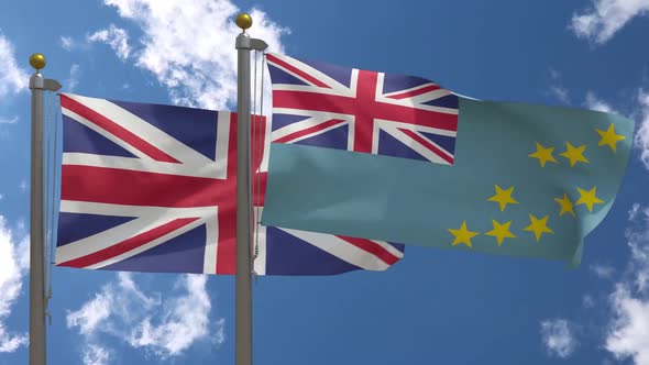 United Kingdom Flag Vs Tuvalu Flag On Flagpole