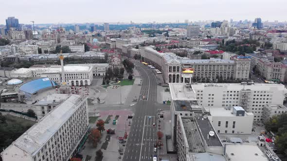 Khreschatyk Street in Kyiv, Ukraine. Aerial View