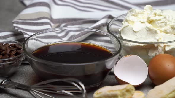 Frame Made of Ingredients for Making Traditional Italian Dessert Tiramisu