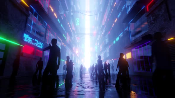 Futuristic City Crowded Street