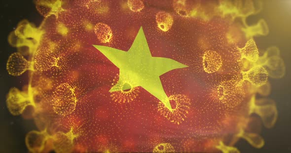 Vietnam Flag With Coronavirus Microbe Centered  alt