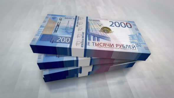 Russian Ruble money banknote pile packs