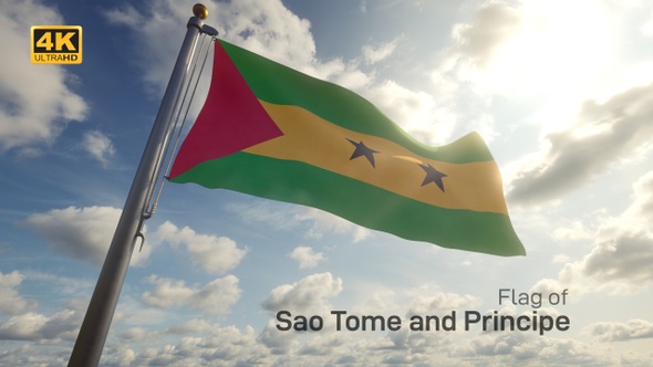 Sao Tome and Principe Flag on a Flagpole - 4K