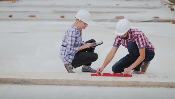 The Quality Control Inspector Checks the Accuracy of Building Construction. Technical Control in