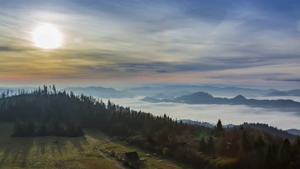 Beautiful sunrise in the Tatra mountains with flowing clouds, Poland, Timelapse