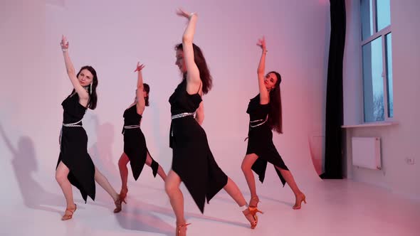 A Dancing Aerobic Class of a Women's Modern Dances