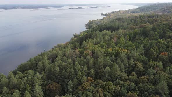 Beautiful Aerial View of the River Dnipro. Ukraine, Slow Motion