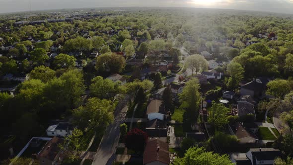 Aerial Drone View of Real Estate in American Suburb at Summer Time