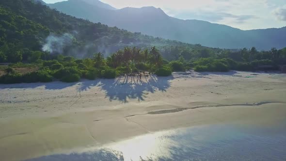 Fantastic Aerial View White Sand Beach and Quiet Ocean Surf