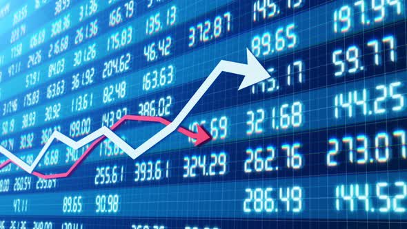 Financial 3d chart with indexes of securities and bonds with two economic curves 4k