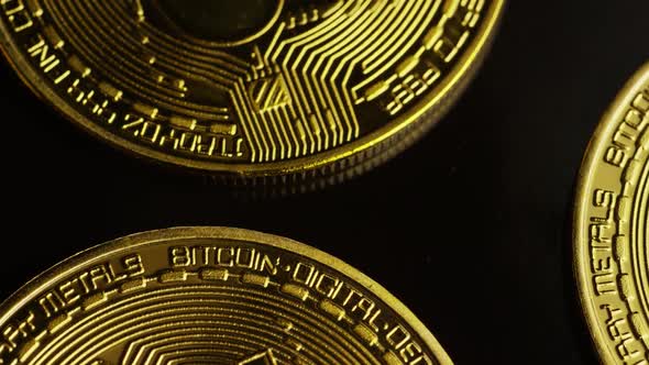 Rotating shot of Bitcoins