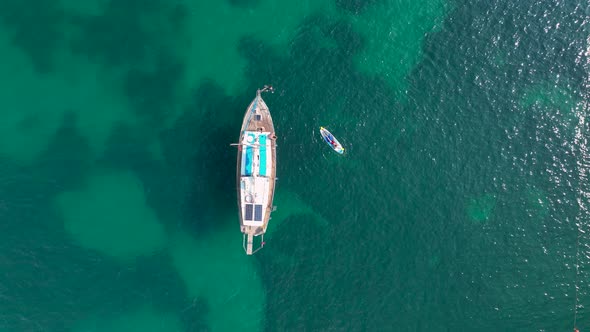 Luxury Yachts in the port aerial view 4 K Alanya Turkey