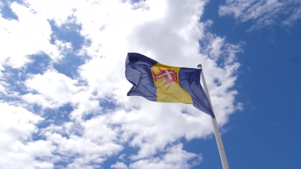 Flag of Madeira (Portugal) on a wind