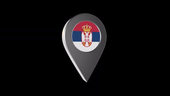 3d Animation Map Pointer With Serbia Flag With Alpha Channel  - 2K