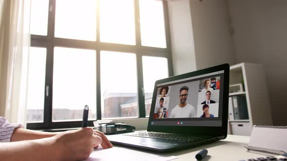 Woman with Laptop Having Video Call at Office