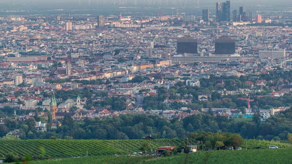 Skyline of Vienna From Danube Viewpoint Leopoldsberg Aerial Timelapse